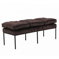 BENCH 3 SEATER DARK GREY VELVET CUSHION METAL LEG 